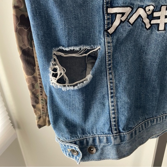 Bape Bathing Ape x Hudson Outerwear Graphic Denim Jean Jacket Distressed Mens 2X - Picture 3 of 13